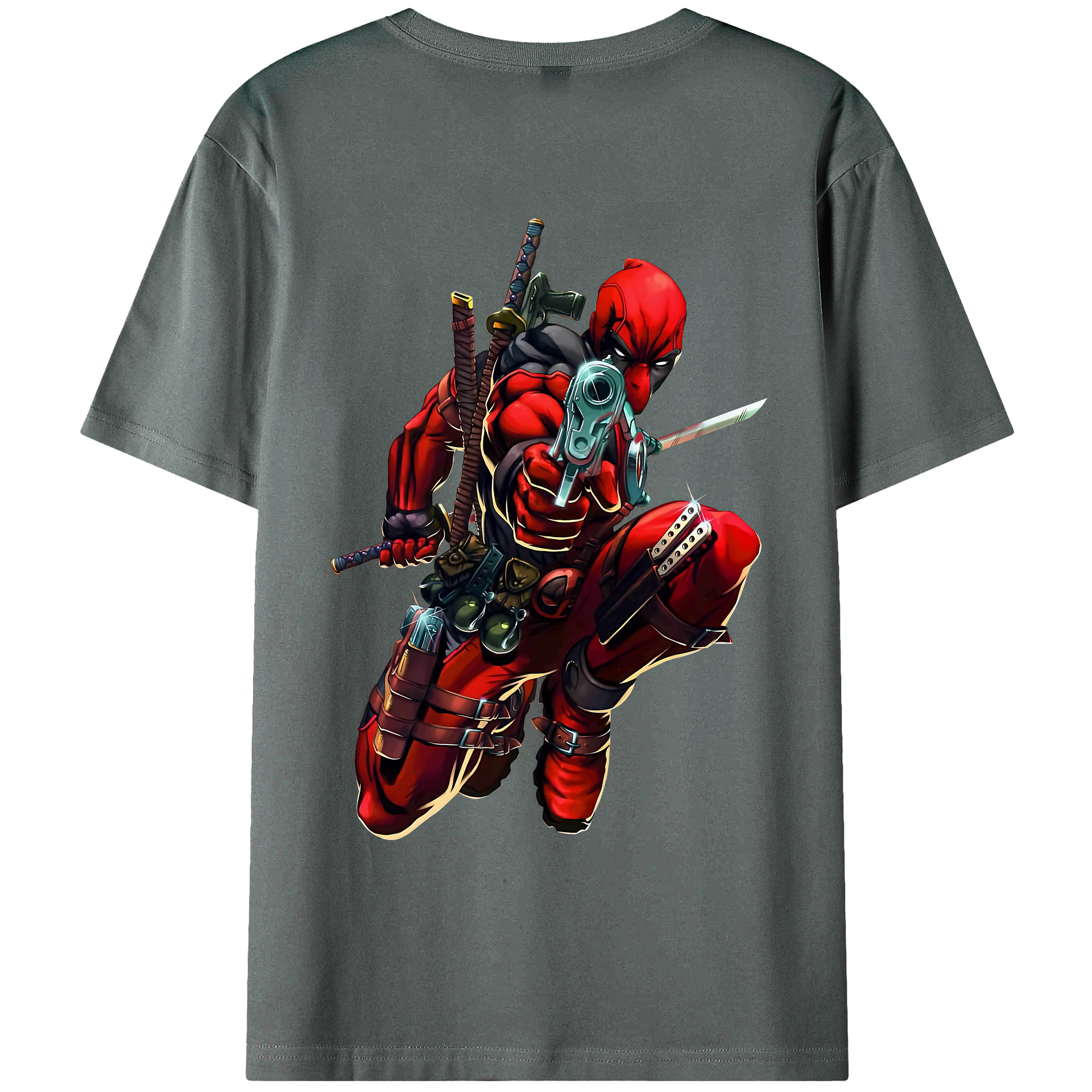 （画像用） Deadpool デッドプール 綿100％ メンズ半袖Tシャツ（バックプリント） 通気性